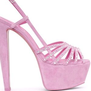 CHRISTIAN LOUBOUTIN VEGASTRASSIMA ALTA PINK STRSSS CRYSTAL ACCENT PLATFORM HEELS